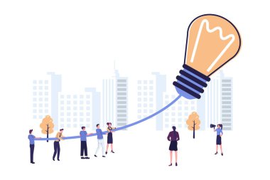 Ekip çalışması, beyin fırtınası, yeni yaratıcı fikirler arayışı, çalışanlar düz vektör illüstrasyonunu yakaladı.