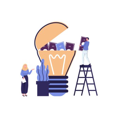 İnsanlar düz stil illüstrasyon vektör tasarımı kavramına para yatırıyor.