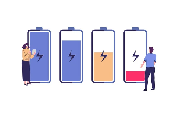 Batteriestrom Verschiedene Batterieenergie Flachen Stil Illustration Vektor Design — Stockvektor