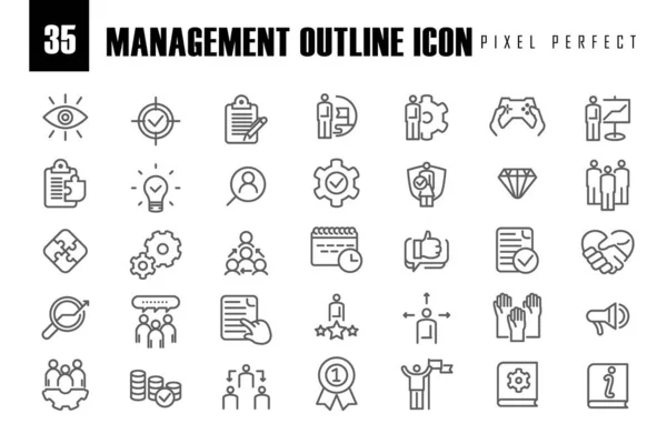 Business Management Outline Pixelperfekte Icon Collection Entwickelt Für Mobile Und — Stockvektor