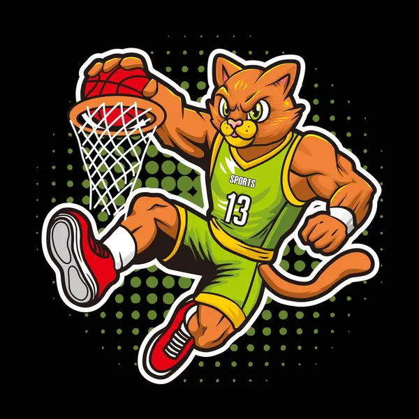 Cat Playing Basketball Vector Illustration Design — Stock Vector