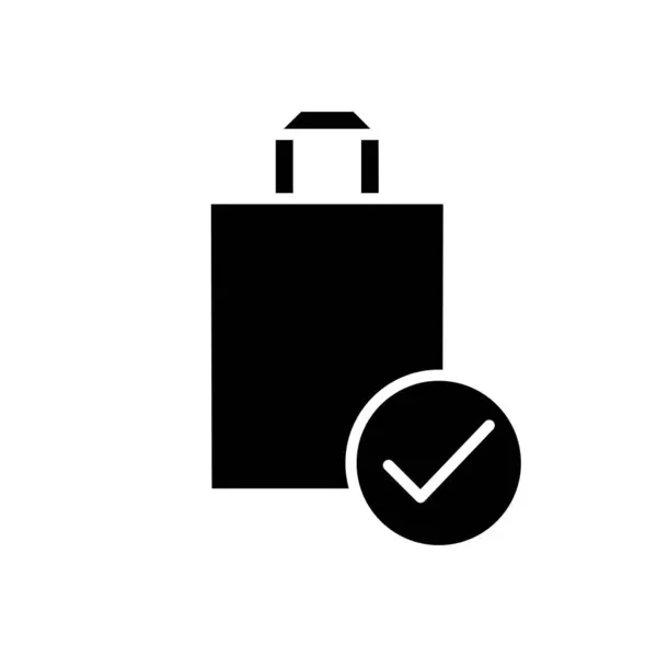 買い物袋のチェックマーク固体黒いアイコンの薄いラインベクターの設計はウェブサイトおよびモバイル アプリのためによい — ストックベクタ