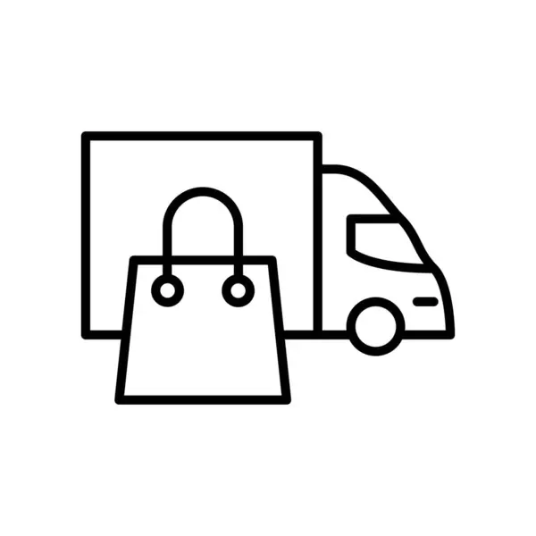 Levering Vrachtwagen Boodschappentas Overzicht Pictogram Dunne Lijnen Vector Ontwerp Goed — Stockvector