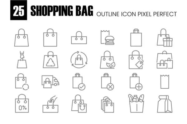 Einkaufstasche Verwandte Vektor Ouline Icons Pixel Perfekt Vektor Symbol Für — Stockvektor