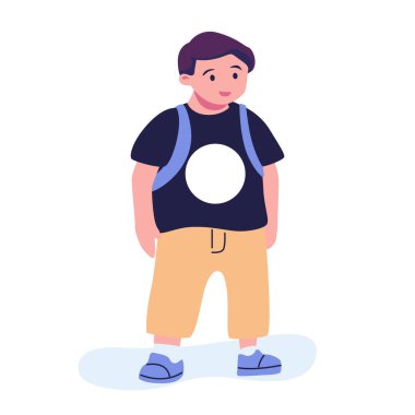 İlkokul veya ortaokul vektör ilüstrasyonuna giden kızlar ve erkekler. Mutlu öğrenciler sonbahar yapraklarıyla çevrili kitapları bembeyaz tutuyorlar. Sırt çantası ya da çantası olan çocukların koleksiyonu