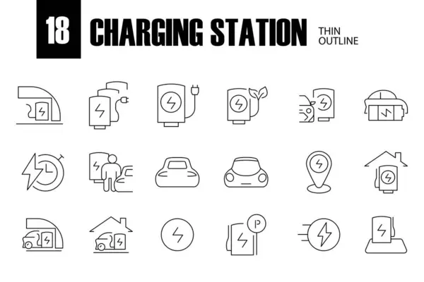 Car Charging Station Related Vector Line Icons Contains Icons Electric — Stock Vector
