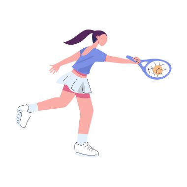 Kızlar tenis oynuyorlar düz stil illüstrasyon vektör tasarımı