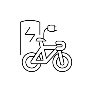 Elektrikli bisiklet şarj istasyonu ince ana hatlı ikon vektör tasarımı web veya mobil uygulama için uygundur