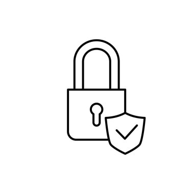 pad lock ve kalkan ince dış hat ikon vektör tasarımı web veya mobil uygulama için uygundur