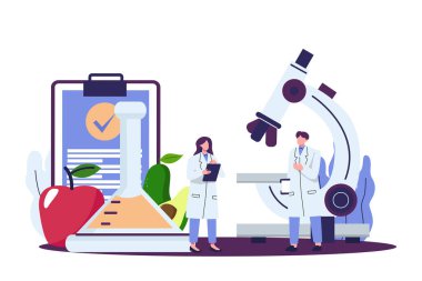 Biyoloji bilimcileri yiyecek araştırması yapıyor. Minik kimyagerler güvenli düz çizim tasarımı hakkında bilgi edinmek için ürünü test ediyorlar
