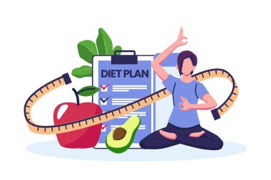 Diyet planı kontrol listesi düz biçim illüstrasyon vektör tasarımı
