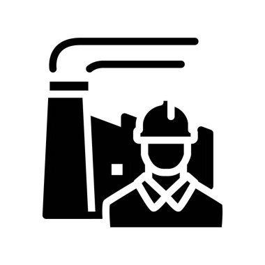 Fabrika işçisi katı simge vektör tasarımı web veya mobil uygulama için iyi