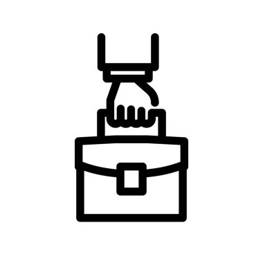 İş vektörü tasarımının el ele tutuşan çanta ana hatları simgesi web veya mobil uygulama için uygundur