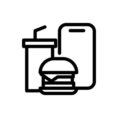 Hamburger, akıllı telefon ve kola ana hatları ikon vektör tasarımı web veya mobil uygulama için uygundur