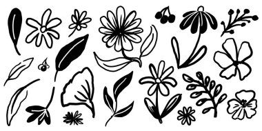 El çizimi çiçek ve yaprak vektör illüstrasyon tasarımı grafik kaynak için iyidir