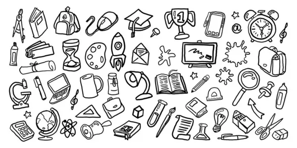 okul ekipmanları karalama el çizimi vektör çizim tasarımı