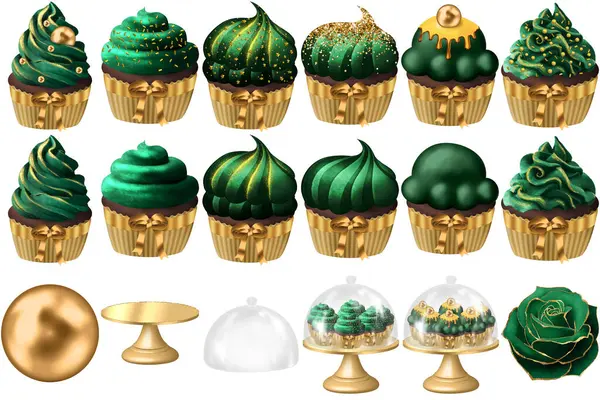 Radiant Jewels in a Cupcake: Emerald Bliss with Golden Accents