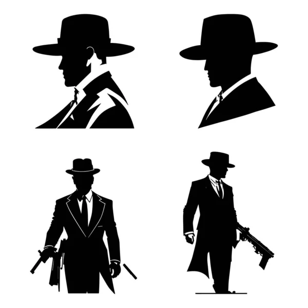 Mafia Silhouette Vector Detective Silhouette Vector Isolated White Background — Stock Vector