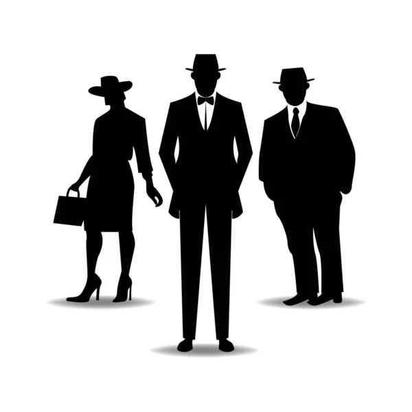 Mafia Silhouettenvektor Detective Silhouette Vektor Isoliert Auf Weißem Hintergrund — Stockvektor