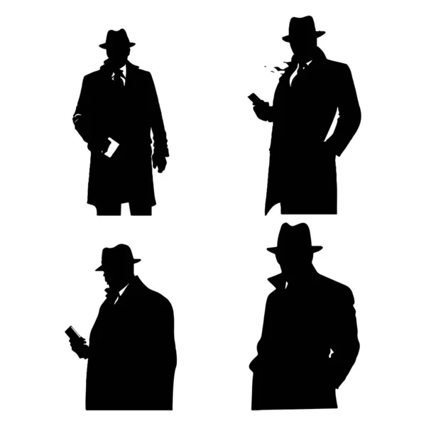 Vettore Silhouette Mafia Vettore Silhouette Detective Isolato Sfondo Bianco — Vettoriale Stock