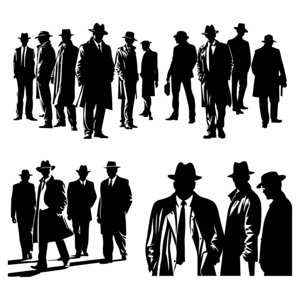 Vettore Silhouette Mafia Vettore Silhouette Detective Isolato Sfondo Bianco — Vettoriale Stock