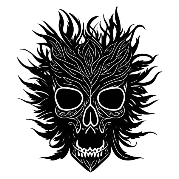 Decorative Tribal Skull Floral Design Black Outline Vector White Background — Stock Vector