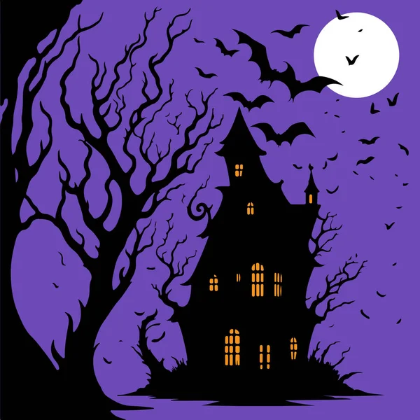 Happy Halloween Scary Ghost House Bats Vector Halloween Night Scary — стоковый вектор