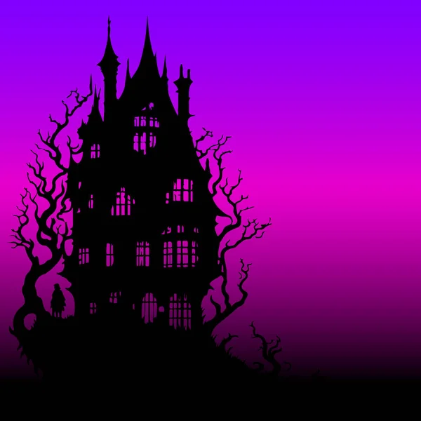 Fantasy House Vector Scary House Sunset Night Vector Fantasy Castle — Stockový vektor