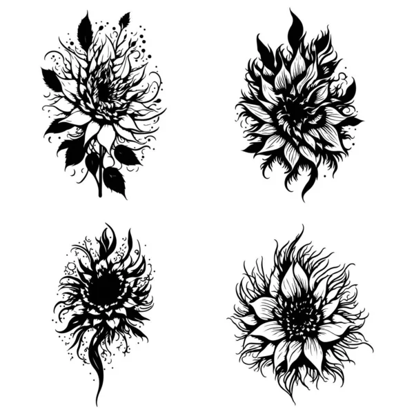Kwiat Kwiat Projekt Kwiat Tatuaż Projekt — Wektor stockowy