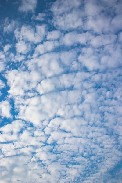 Berrak mavi gökyüzü, kabarık beyaz bulutlar ve sakin atmosferi olan sakin bir manzara..