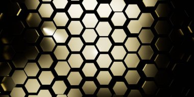 Siyah arka planda altın bal petekleri. altıgenlerin soyut arkaplanı        