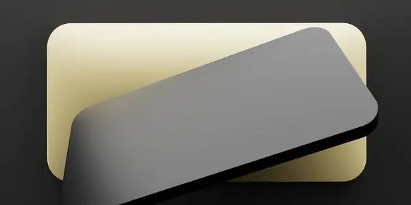 3D altın ve siyah küboidi siyah arka planda üst üste yerleştirin. Üst Manzara. Ürün tanıtımı