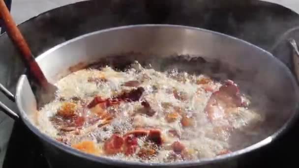 Saucepan Pork Carnitas Frying Lard Mexico — Stock Video