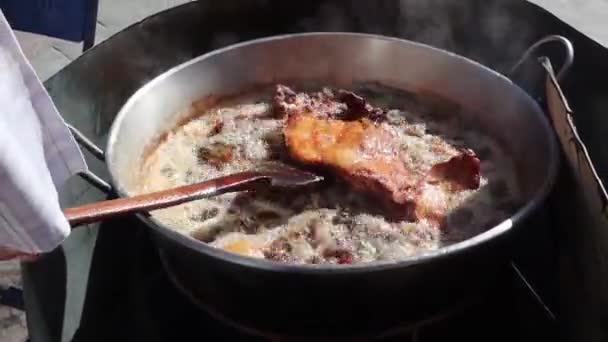 Une Casserole Avec Des Carnitas Porc Frit Saindoux Mexique — Video