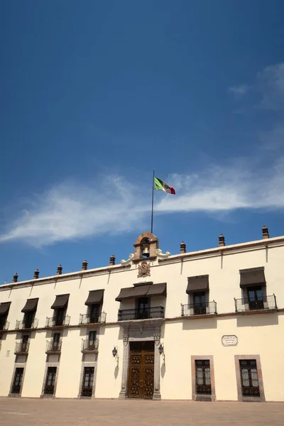 A Queretaro City Mexico downtown Plaza Independencia with mexico flag