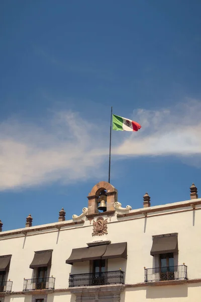 A Queretaro City Mexico downtown Plaza Independencia with mexico flag