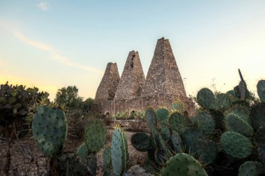 Meksika 'nın Guanajuato eyaleti Mineral de Pozos' un büyülü bir kasabası olan Cinco Seorios madeninin eski tesisleri.