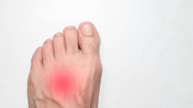 A Instep of a person left foot with a red mark representing pain, with space on the right for text clipart