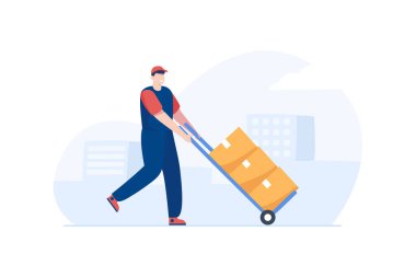 Paket teslimatçısı. Vektör illüstrasyonu