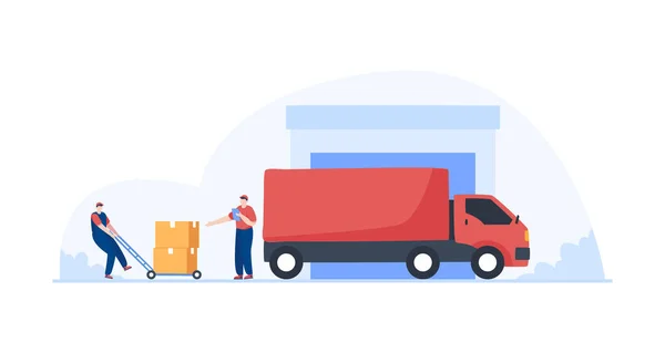 配送トラックサービス 倉庫労働者が箱を動かす イラスト — ストック写真