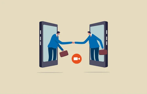 Üzleti Kézfogás Kommunikáció Üzleti Megállapodás Két Üzletember Kézfogása Képernyőn Illusztráció — Stock Fotó
