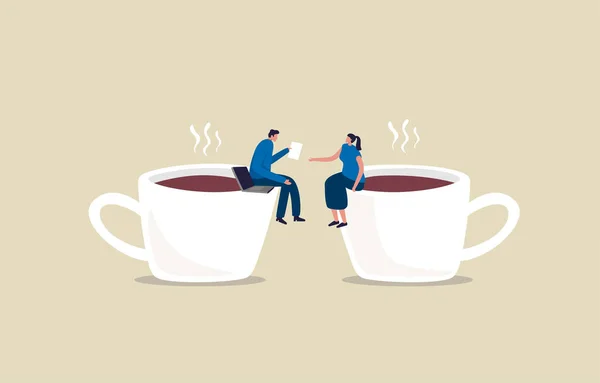 Koffie Pauze Zakelijke Discussie Zakenman Vrouwelijke Collega Hebben Koffiepauze Illustratie — Stockfoto