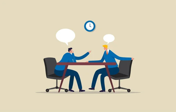 ビジネスアイデアを共有する 男性2人のオフィスワーカーのビジネスミーティング イラスト — ストック写真