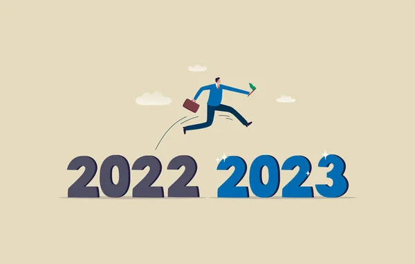 2023 Szczęśliwego Nowego Roku Biznesmen Skacze Roku 2022 Nowego Roku — Zdjęcie stockowe