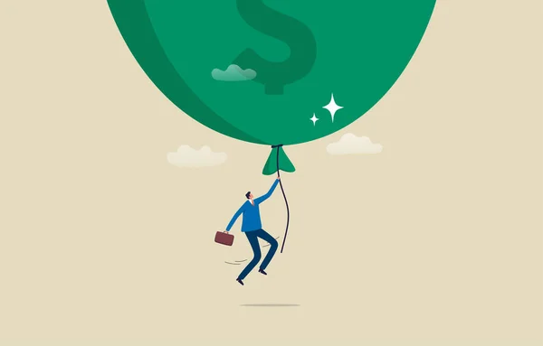 Pénzinfláció Gazdasági Kockázat Vagy Befektetési Buborék Üzletember Magasan Repül Egy — Stock Fotó