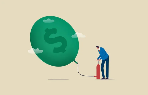 Inflációs Buborék Pénzügyi Válsággazdasági Recesszió Üzletember Felfújja Dollár Jel Léggömb — Stock Fotó