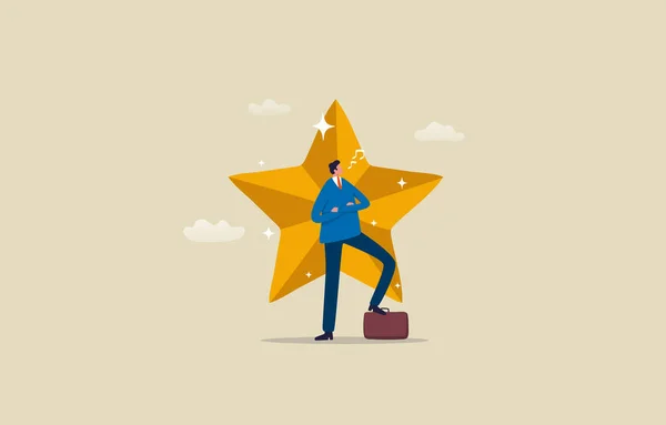 ゴールデンスタービジネスの成功賞 実業家が星の隣に立っている イラスト — ストック写真