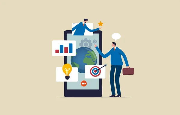 Business Wereldwijde Internet Verbinding Applicatie Technologie Digitale Marketing Zakenman Communiceert — Stockfoto