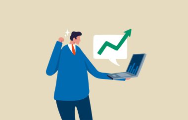 Stock or Business Growth 'u takip et. Şirket kârı. Mutlu yatırım başarılı iş adamı. Görüntü