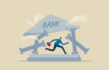 Banka Öntanımlı ve Banka Krizi. Adam bankayı iflas ettirmeye çalışıyor. Görüntü